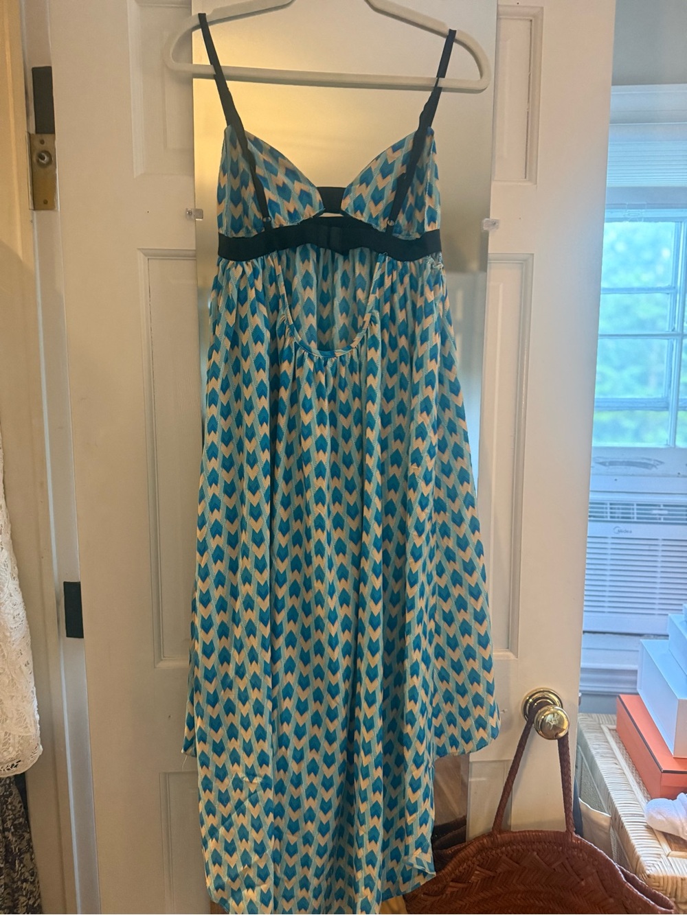 Blue Chevron High-Low Sundress with Spaghetti Straps